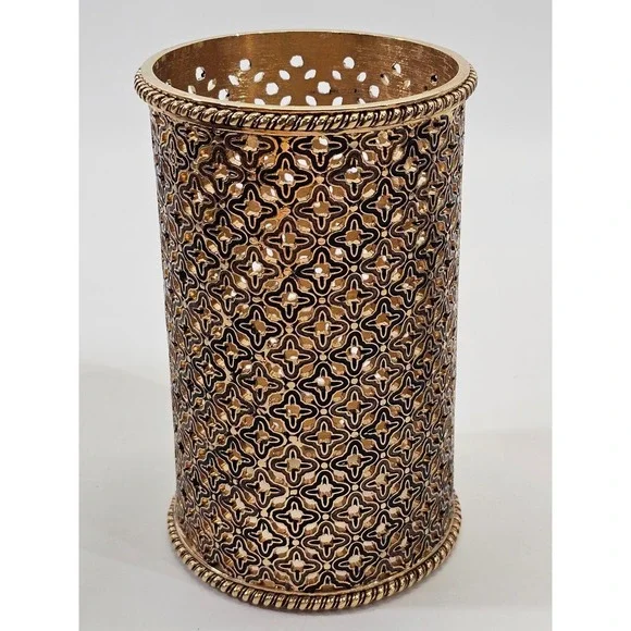 SET 3 St. John Home Enamel Open Design Gold Tone Candle Votives Holders Designer